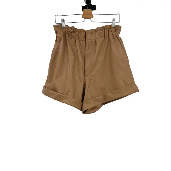 Abercrombie and Fitch Shorts Faux Vegan Leather High Waist Camel Tan Size Large - Picture 7 of 12